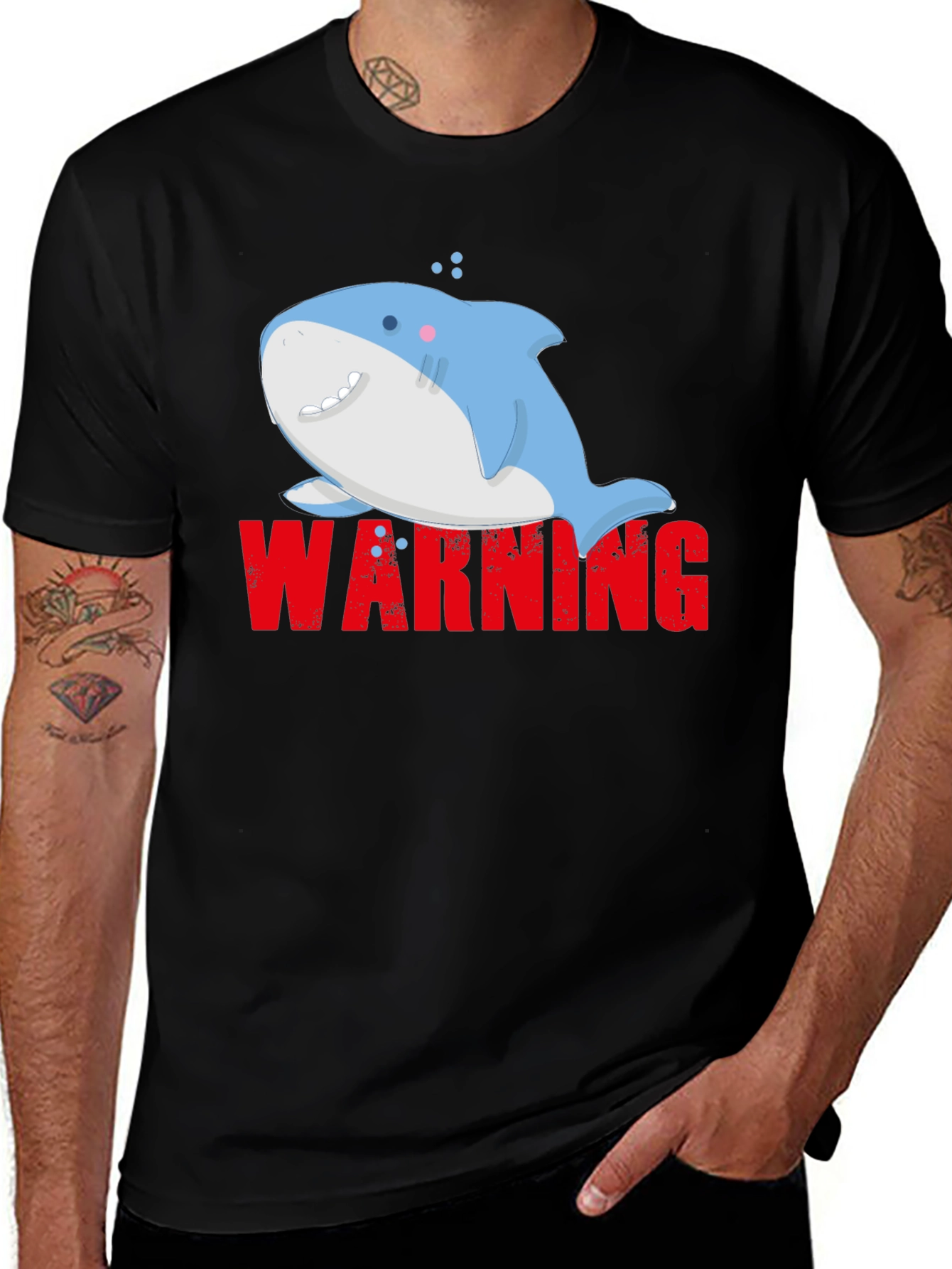 Warning Cute Shark Graphic Tee - Mens