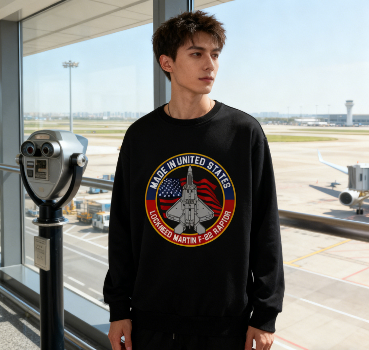 F-22 Raptor Fighter Jet Graphic Black Sweatshirt