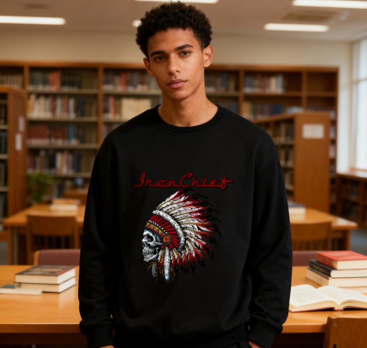 Edgy Skull Feather Headdress "Iron Chief" Sweatshirt