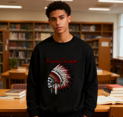 Edgy Skull Feather Headdress "Iron Chief" Sweatshirt