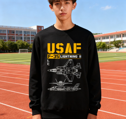 Military Aircraft F-35 USAF Blueprint Crewneck