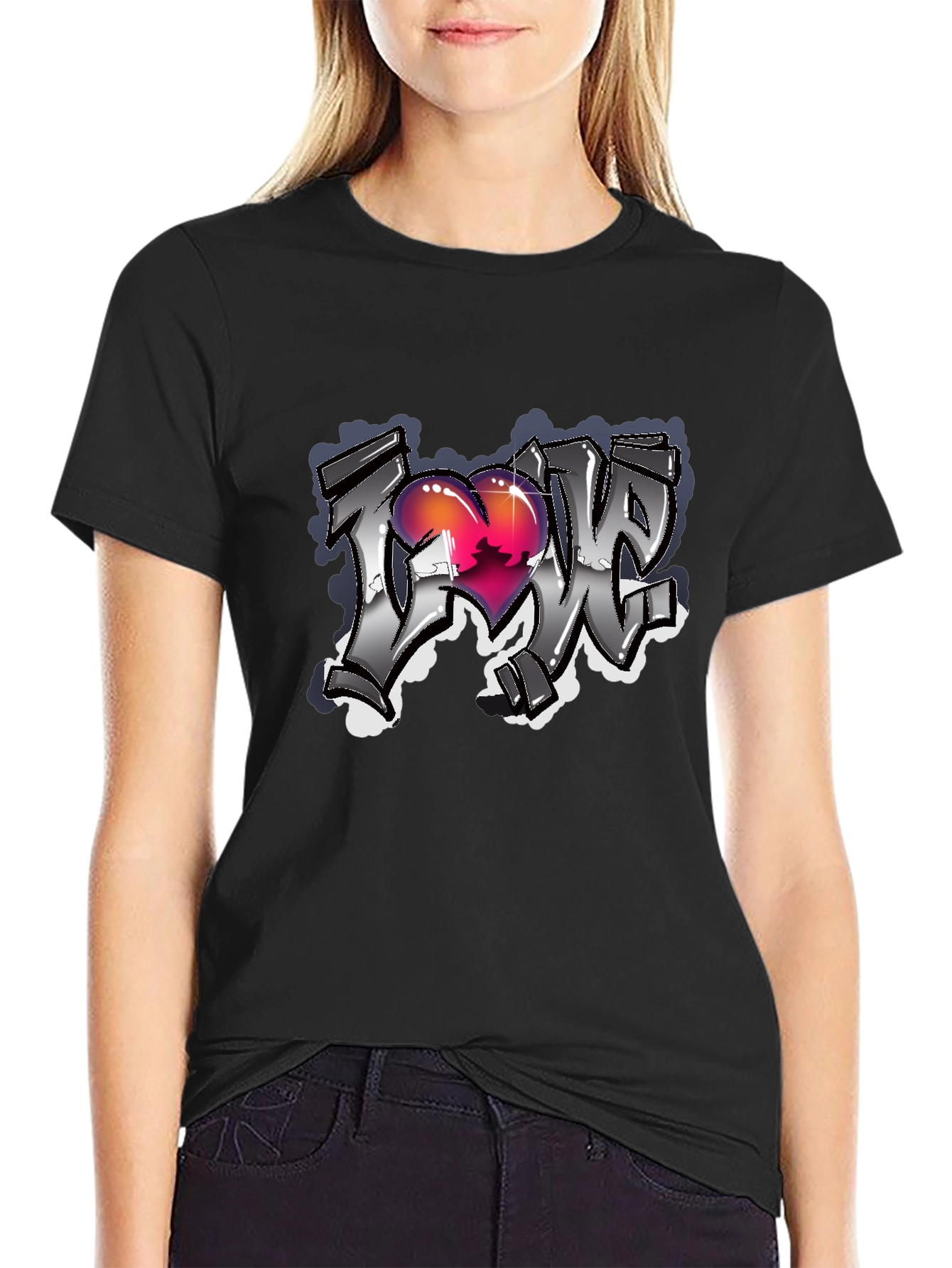 Love Graffiti Style Black T-Shirt