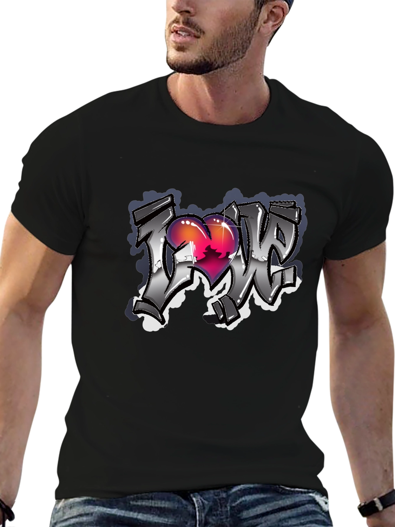 Love Graffiti Style Black T-Shirt
