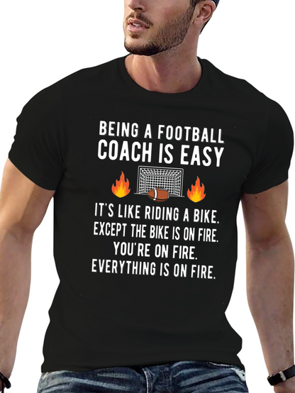 Football Coach On Fire Graphic Tee - Funny Gift