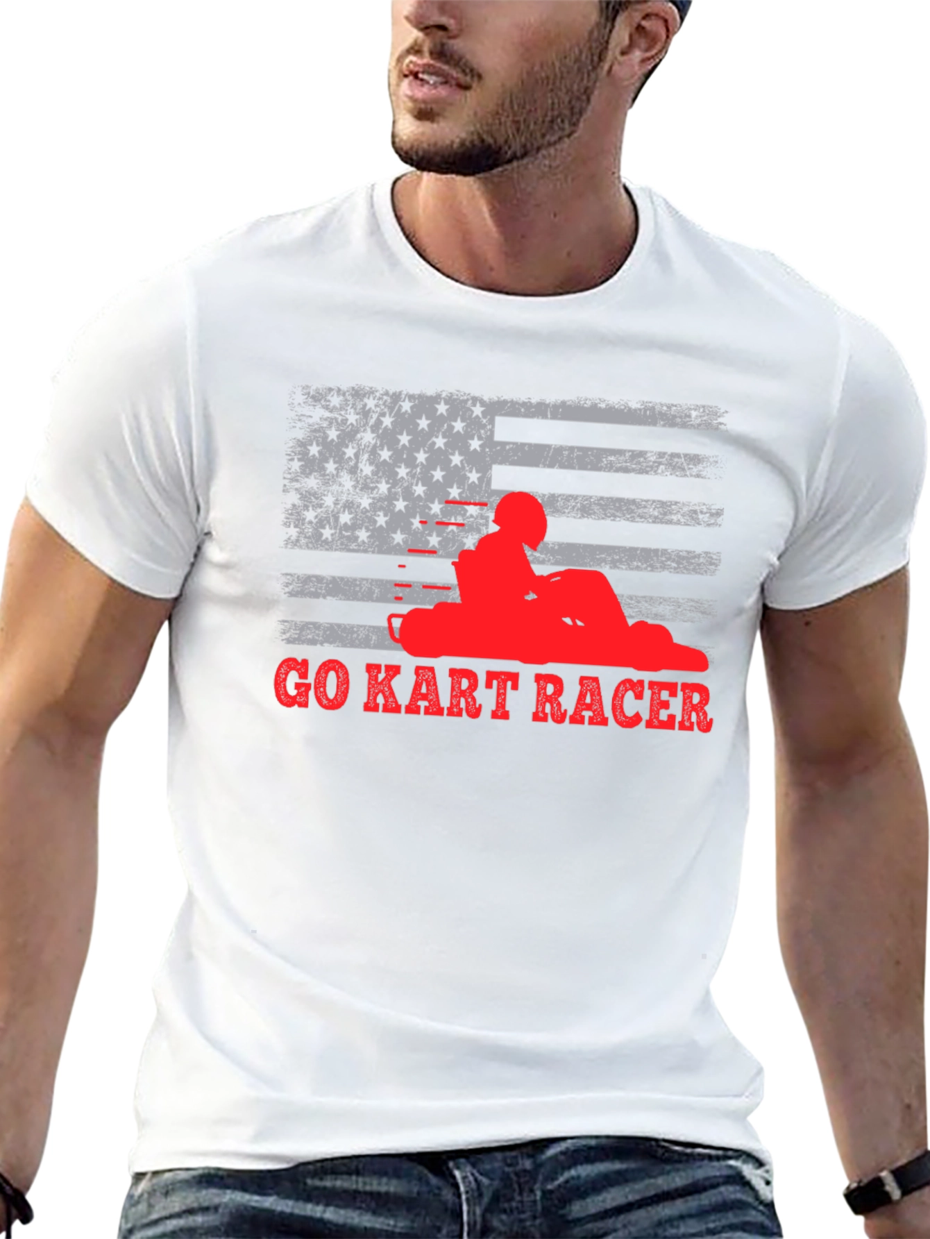 Go Kart Racer American Flag T-Shirt