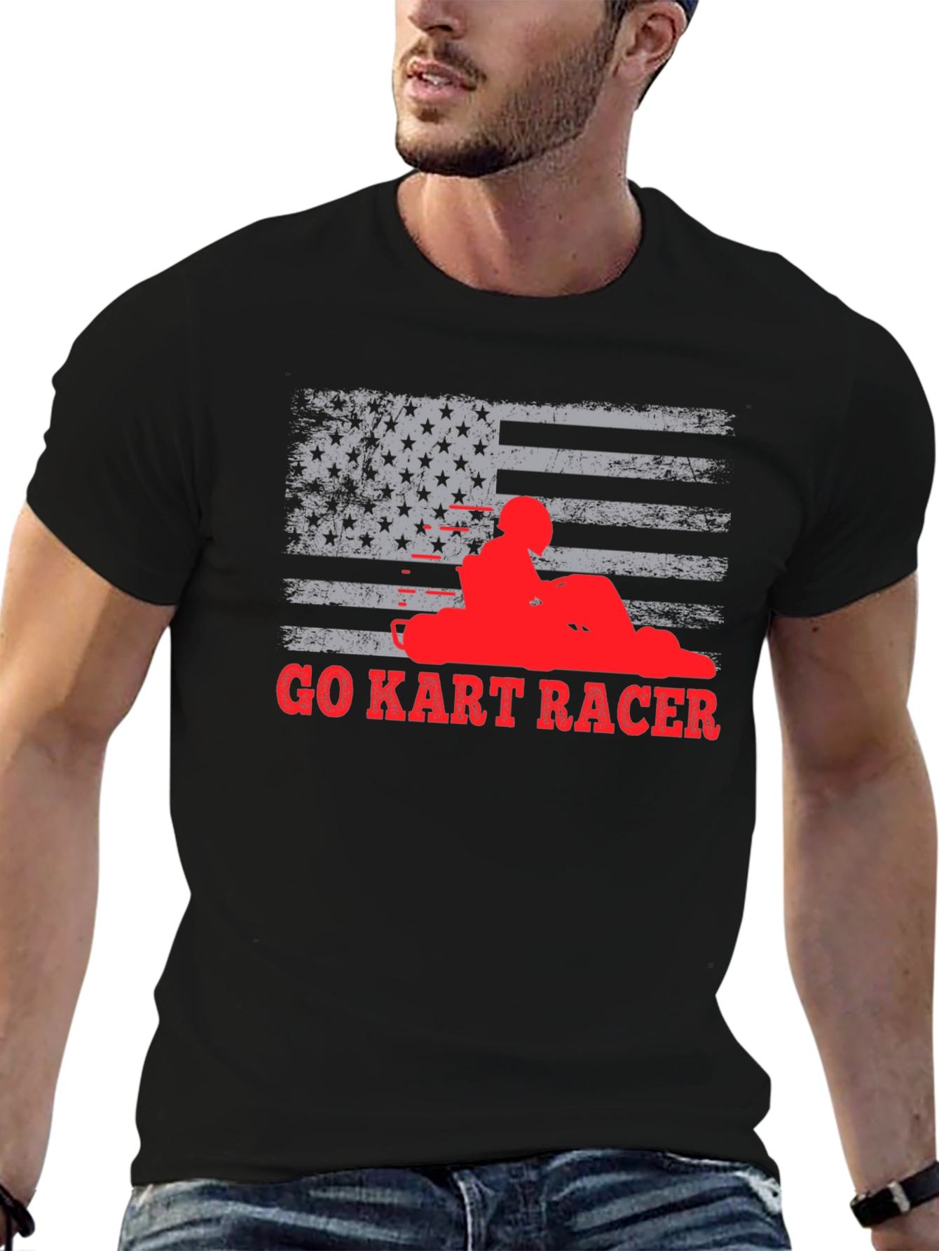 Go Kart Racer American Flag T-Shirt