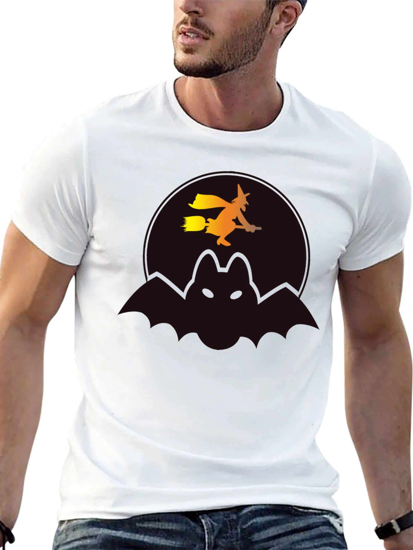 Halloween Witch & Bat Graphic Tee