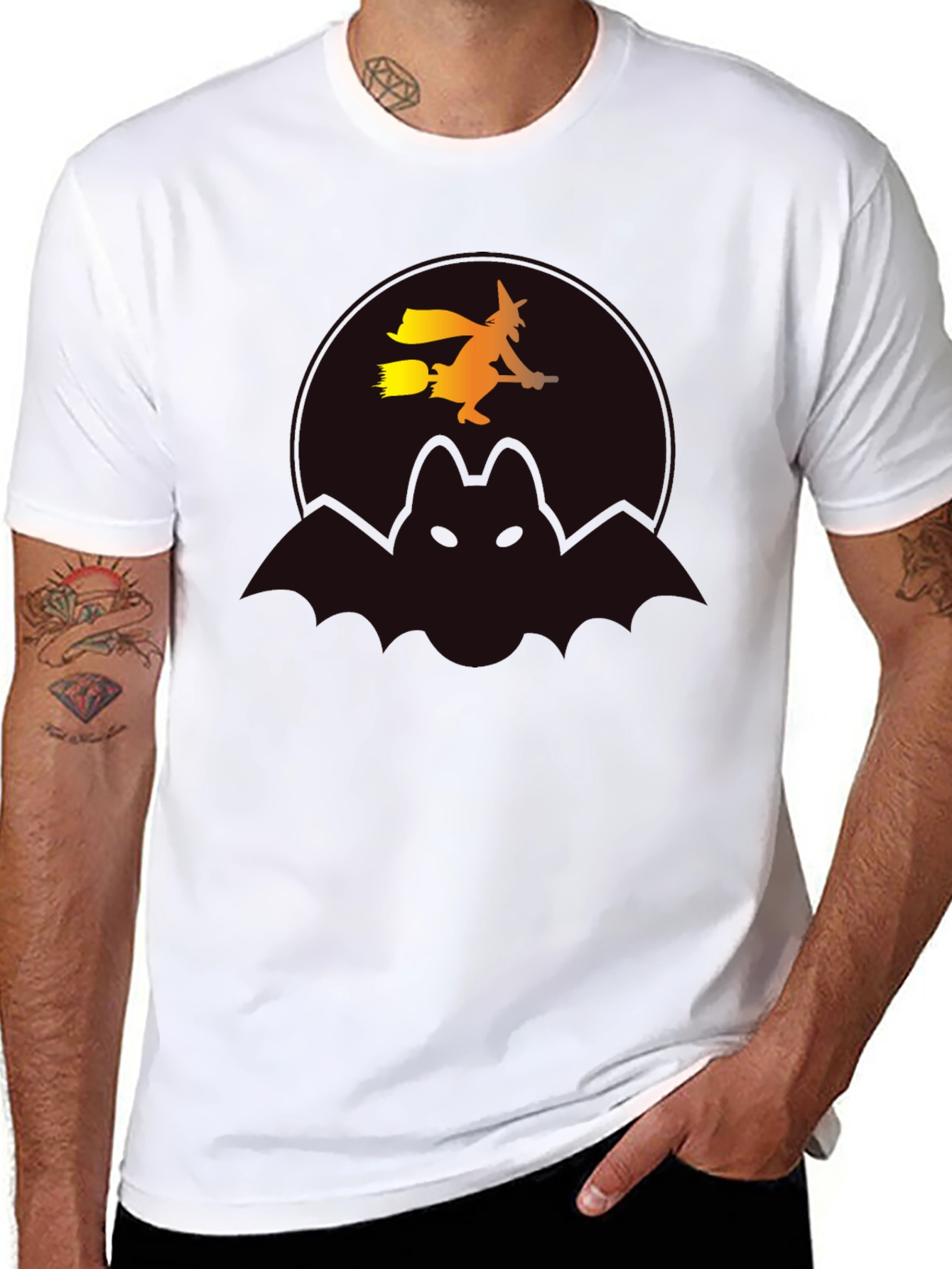 Halloween Witch & Bat Graphic Tee