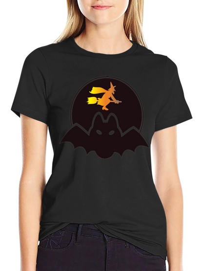 Halloween Witch & Bat Graphic Tee
