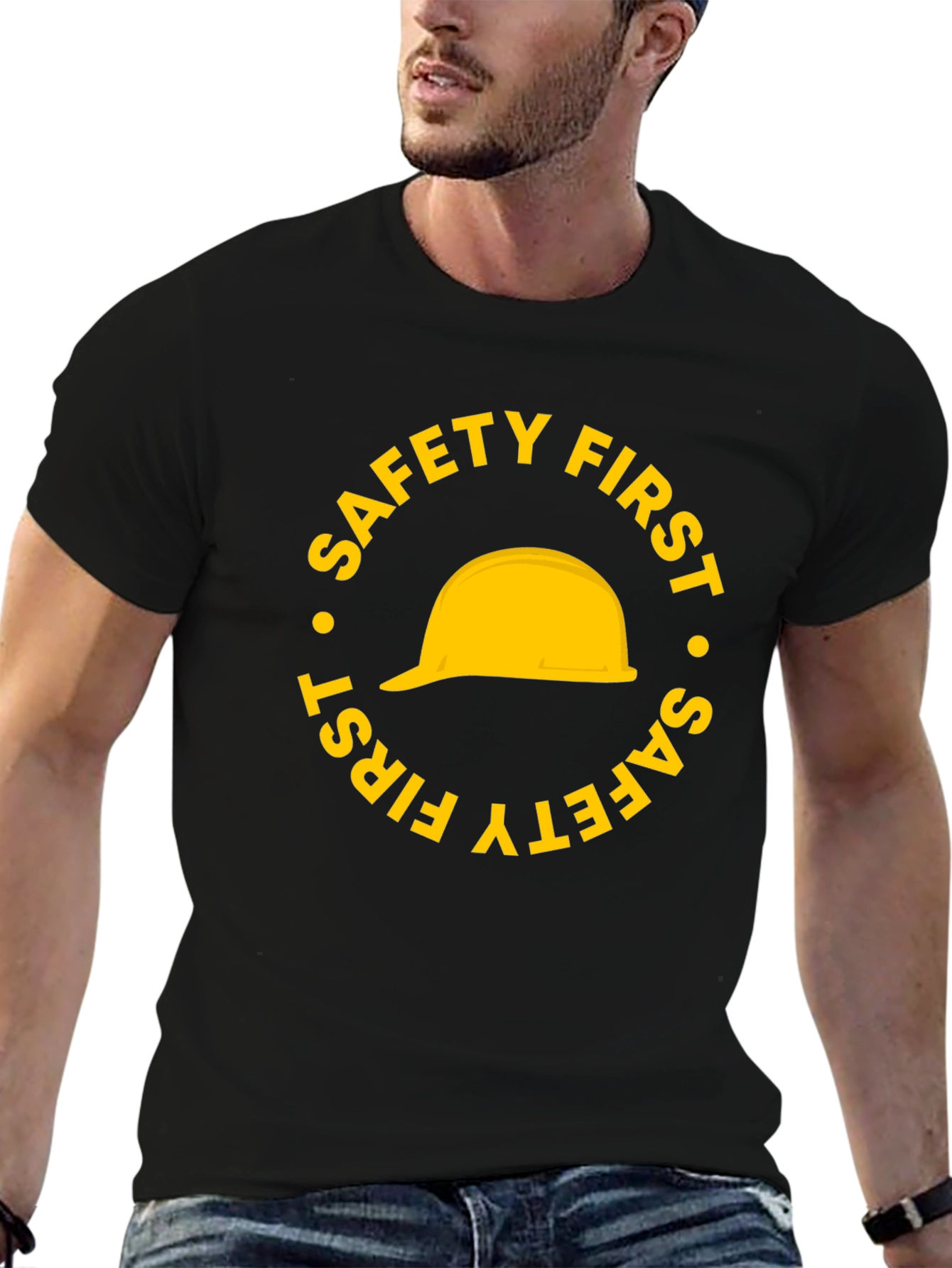 Safety First Hard Hat Graphic T-Shirt - Black