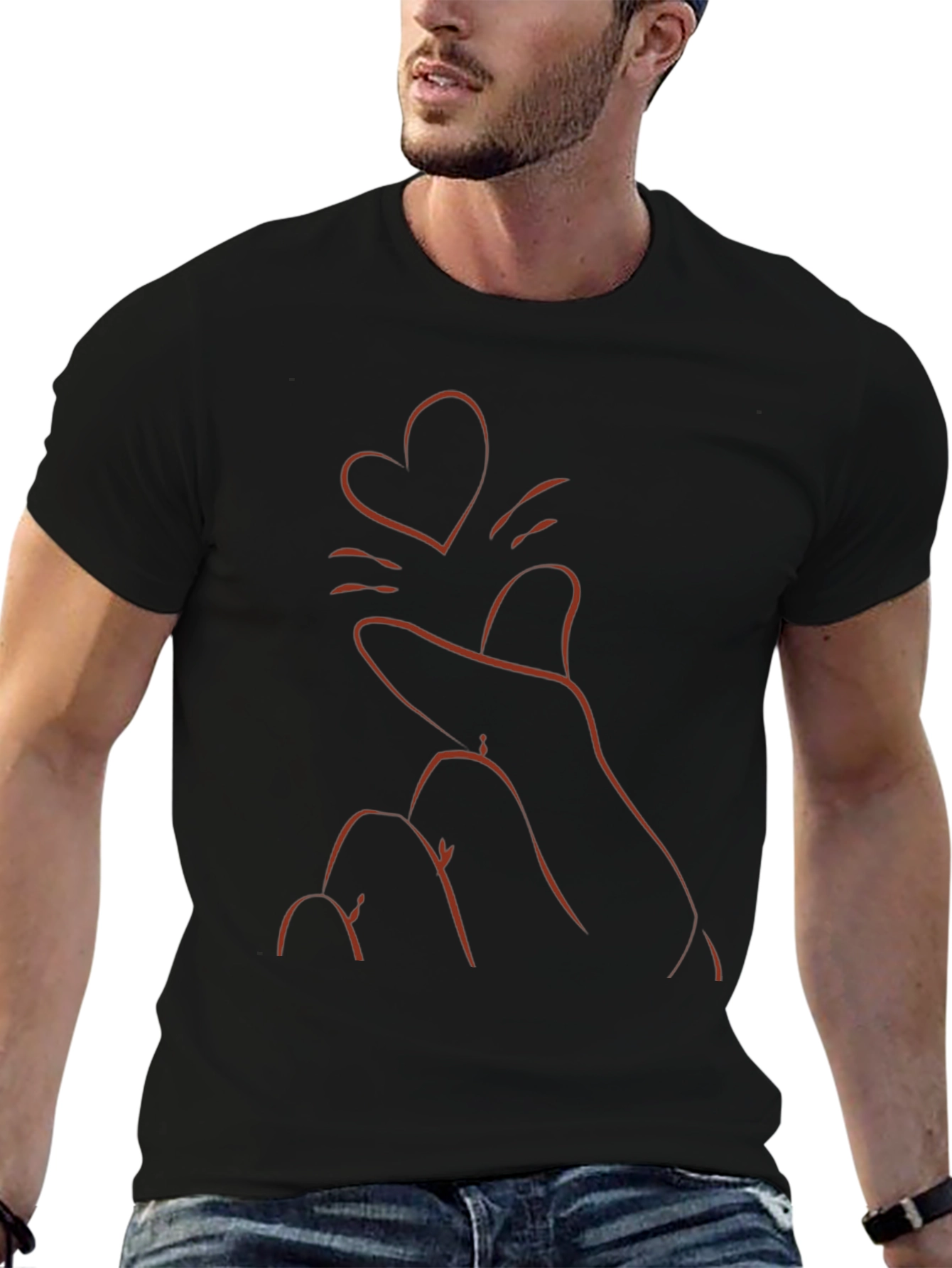 Heart Finger Gesture Black T-Shirt