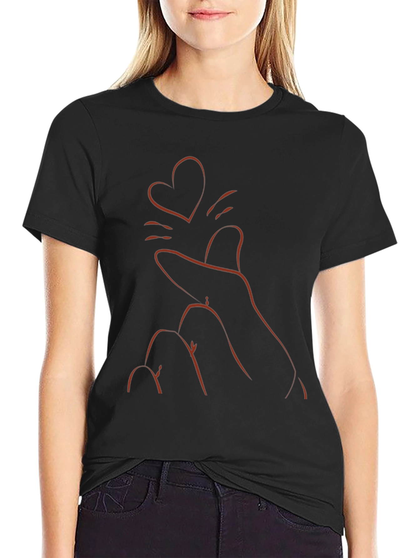 Heart Finger Gesture Black T-Shirt
