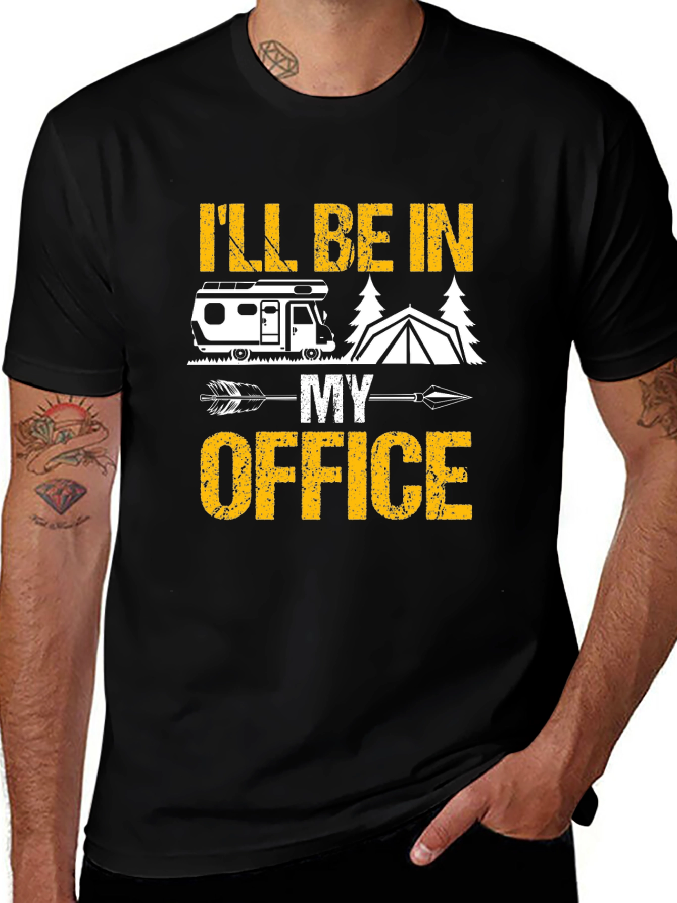 Camping Office T-Shirt - RV Tent Arrow Design