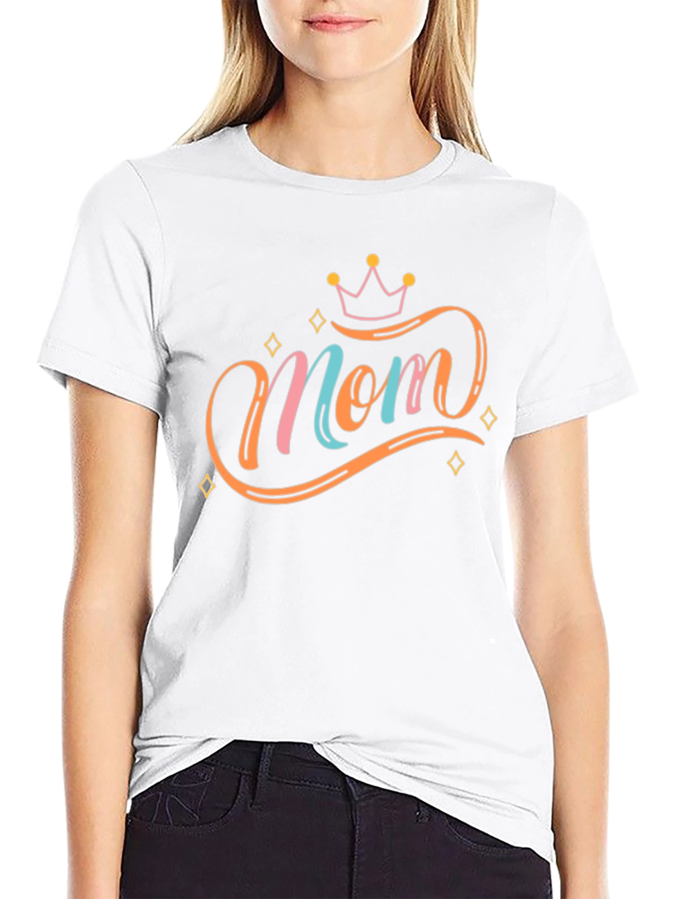 Stylish Mom Graphic Tee - Black Cotton Blend