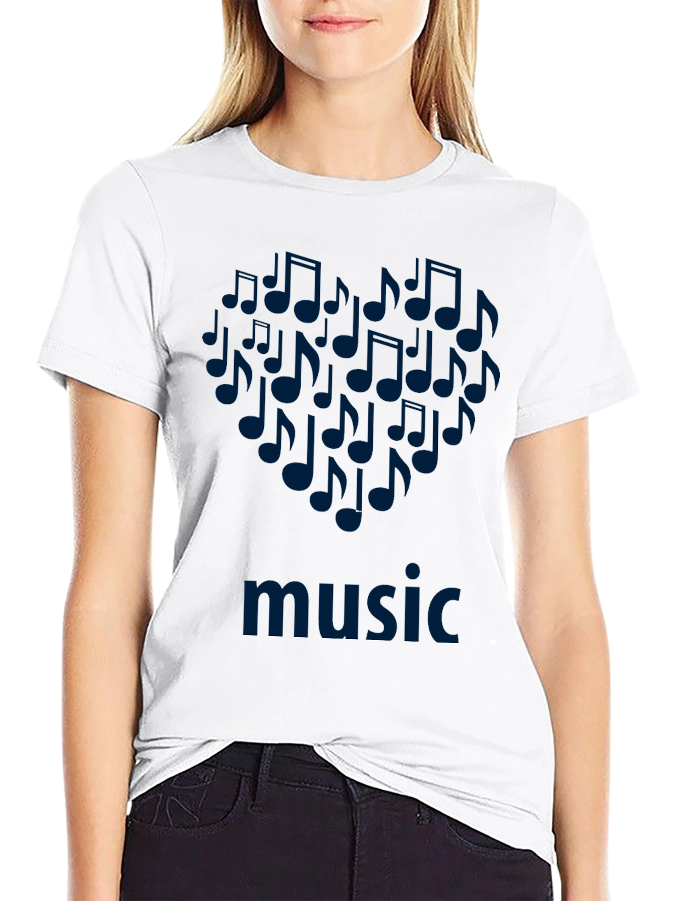 Music Notes Heart T-Shirt - Black Cotton Tee