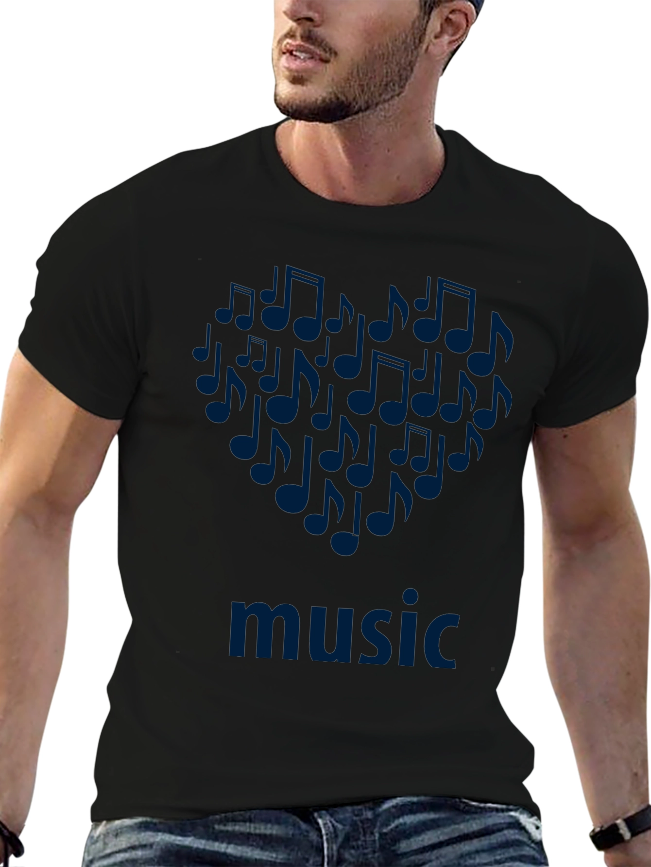 Music Notes Heart T-Shirt - Black Cotton Tee