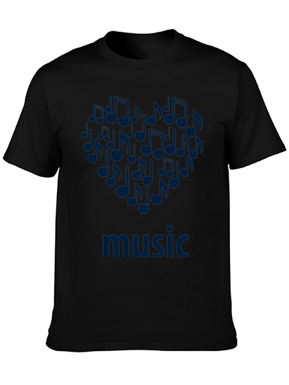 Music Notes Heart T-Shirt - Black Cotton Tee