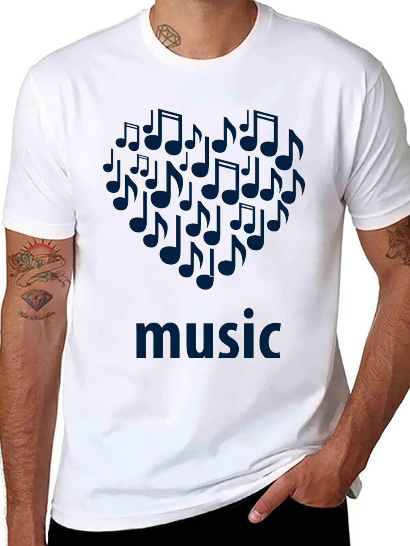 Music Notes Heart T-Shirt - Black Cotton Tee