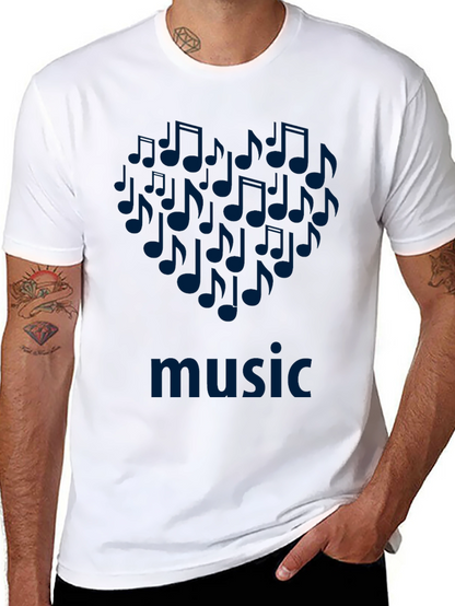 Music Notes Heart T-Shirt - Black Cotton Tee