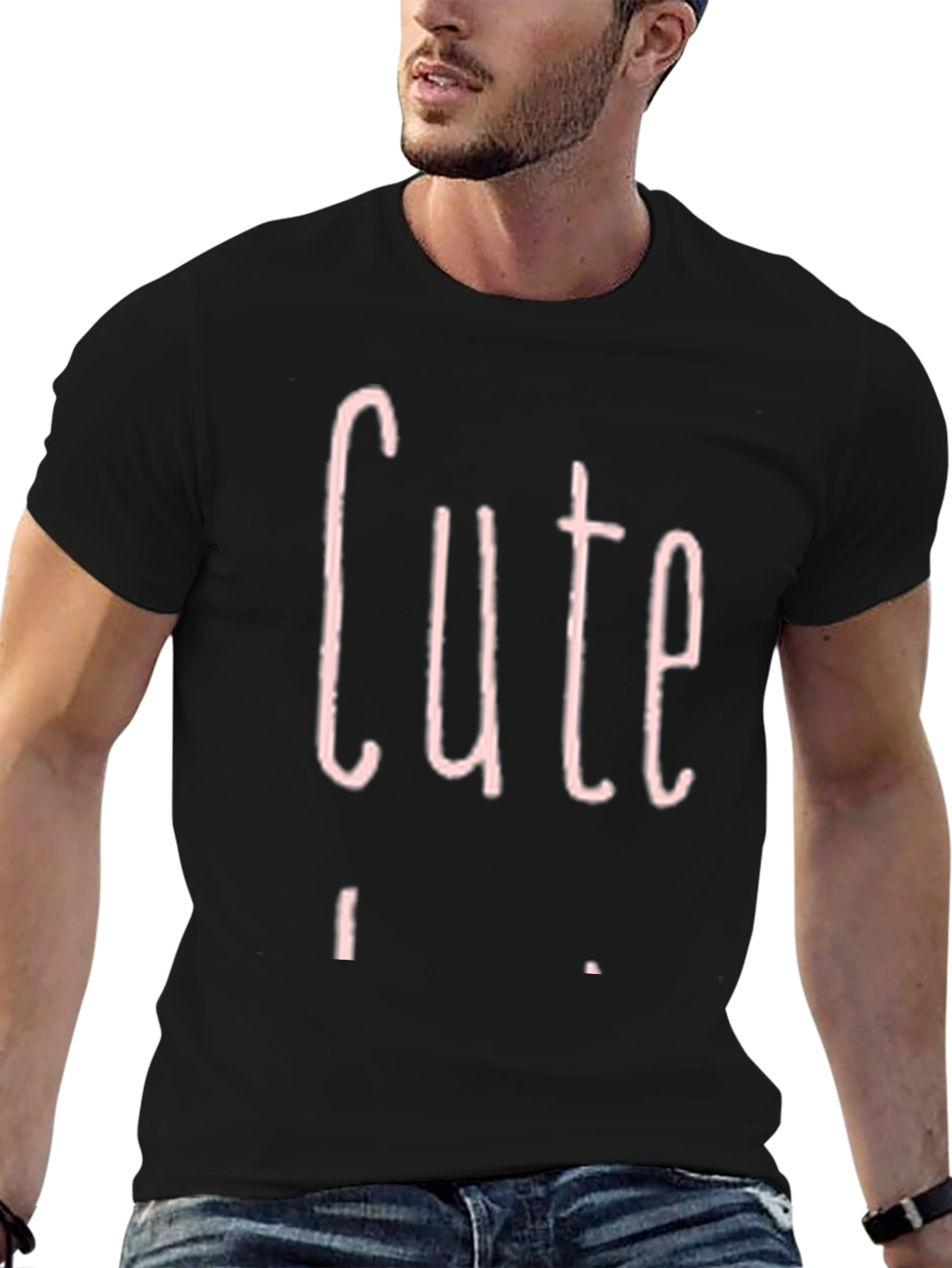 Cute Pink Graphic Print Black T-Shirt
