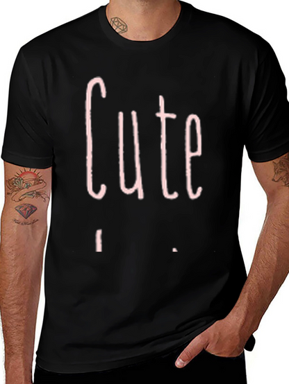 Cute Pink Graphic Print Black T-Shirt