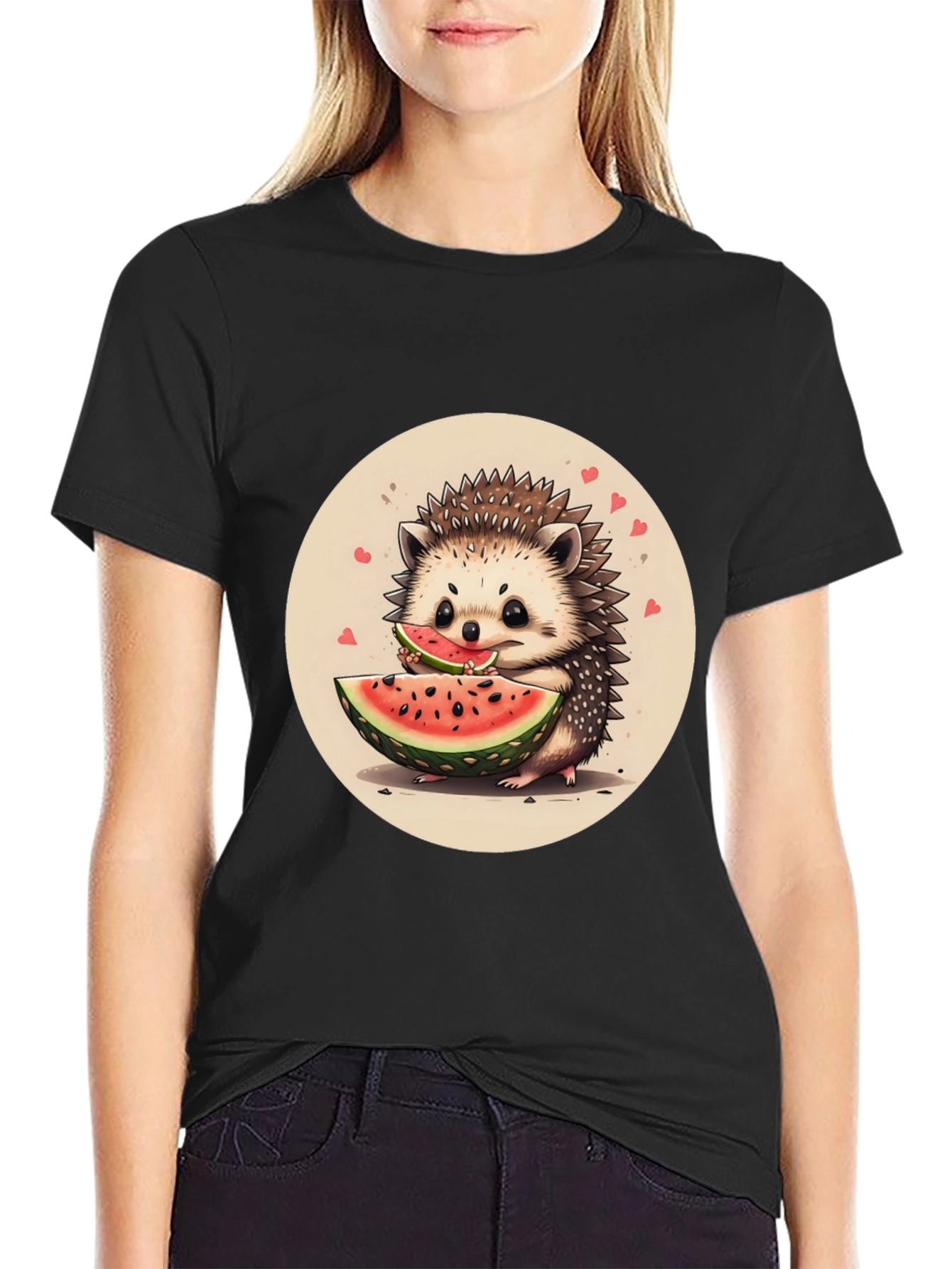 Cute Hedgehog Watermelon Graphic Tee