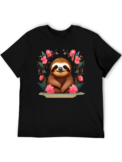 Cute Sloth Floral T-Shirt - Relaxed Fit
