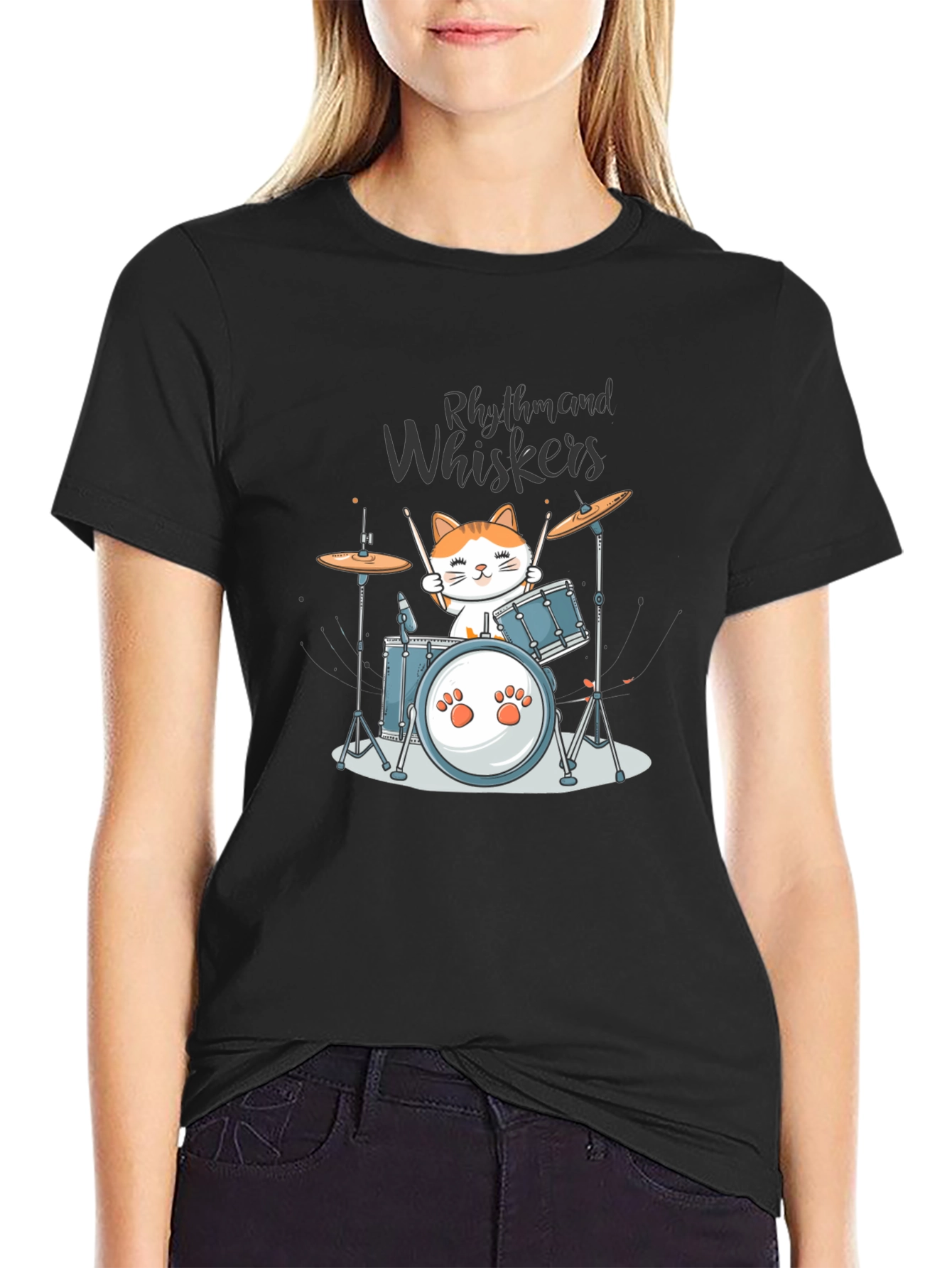 Rhythm and Whiskers Cat Drummer T-Shirt