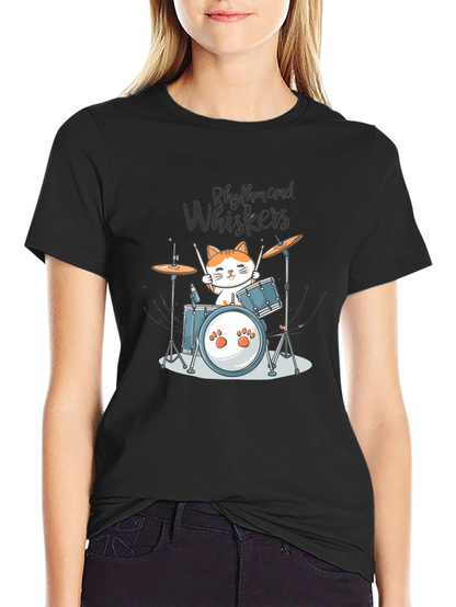 Rhythm and Whiskers Cat Drummer T-Shirt