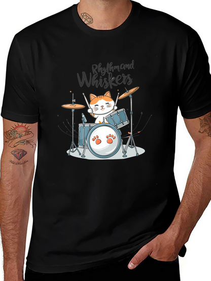 Rhythm and Whiskers Cat Drummer T-Shirt