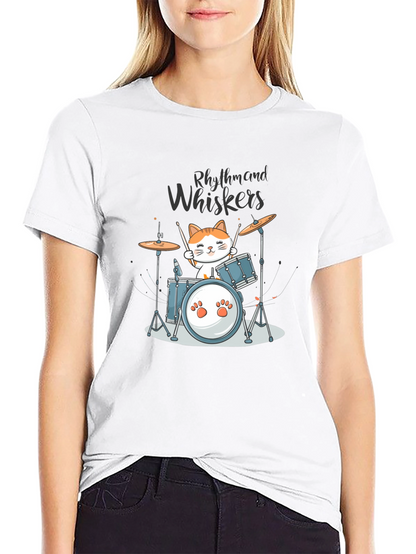 Rhythm and Whiskers Cat Drummer T-Shirt