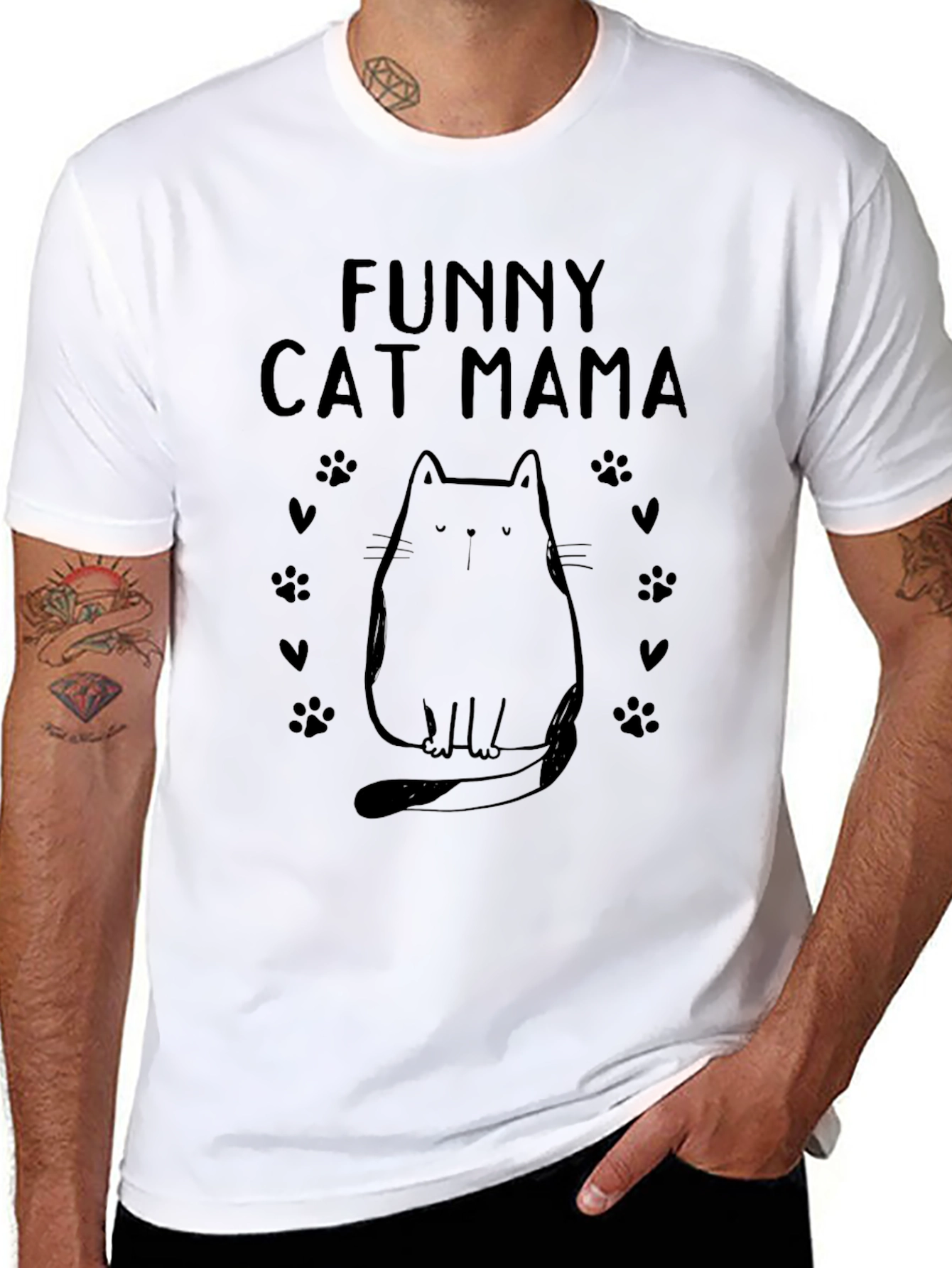 Funny Cat Mama Graphic Tee - Black Cotton Shirt