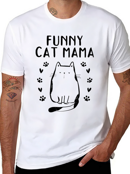 Funny Cat Mama Graphic Tee - Black Cotton Shirt