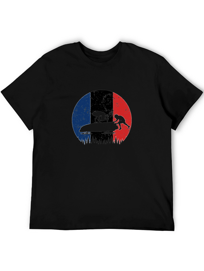 Bobsled Silhouette on French Flag Black T-Shirt