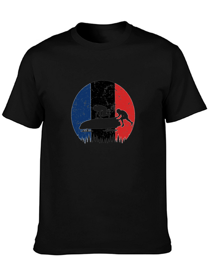 Bobsled Silhouette on French Flag Black T-Shirt