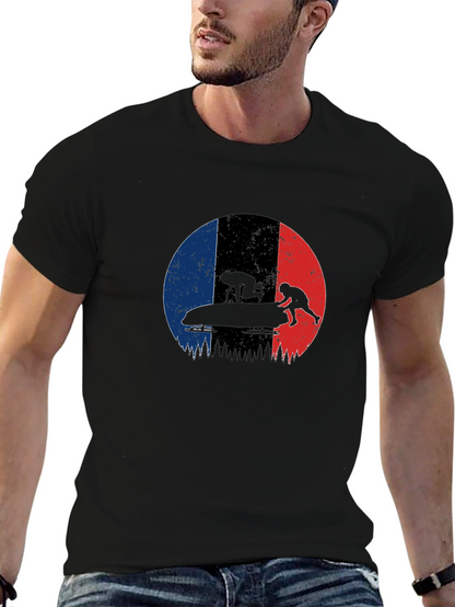 Bobsled Silhouette on French Flag Black T-Shirt