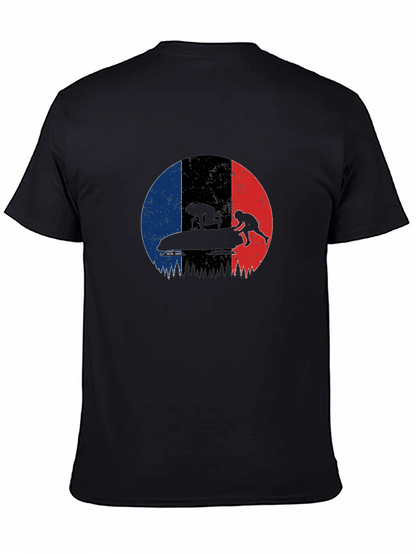 Bobsled Silhouette on French Flag Black T-Shirt