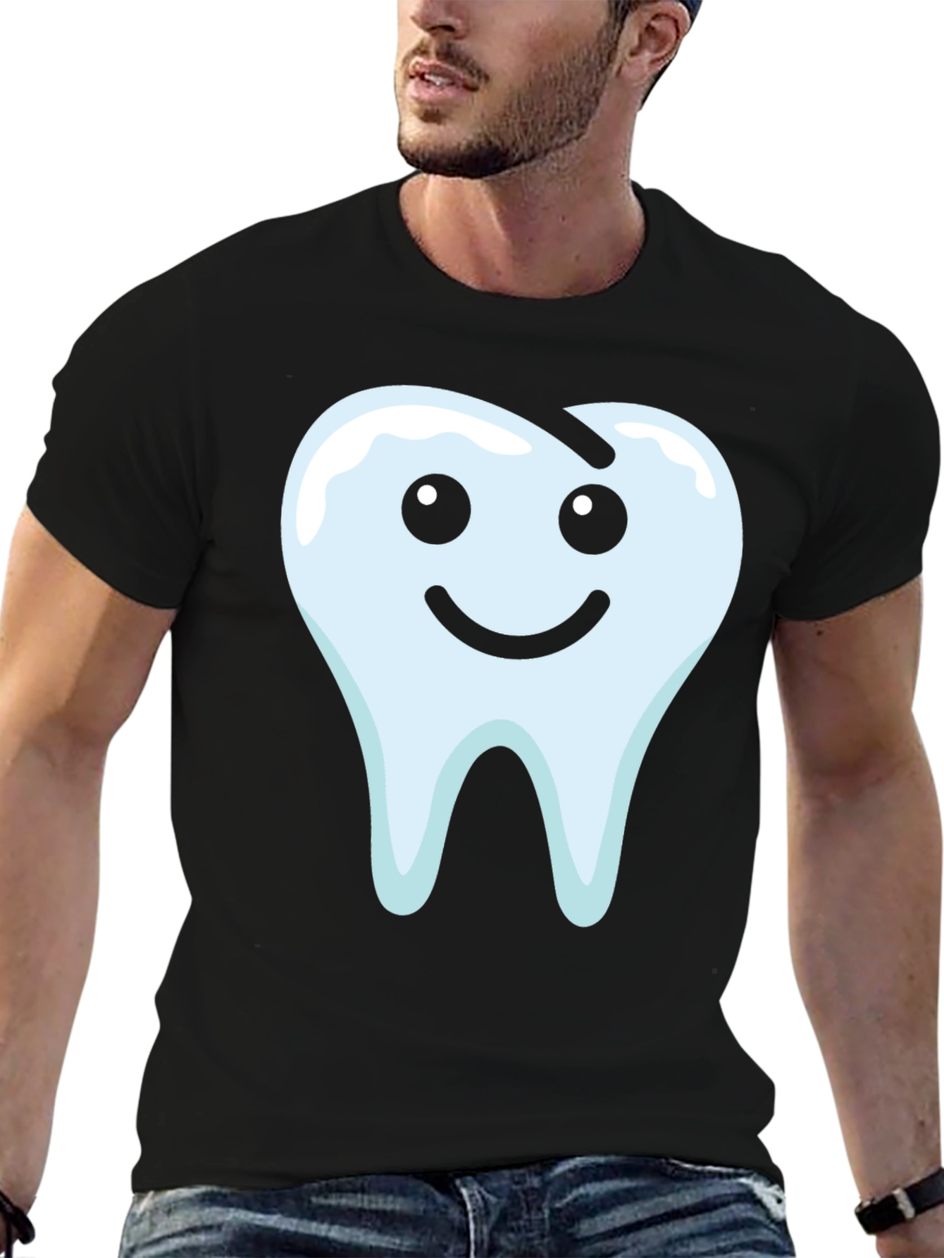 Smiley Tooth Graphic Tee - Black Cotton T-Shirt