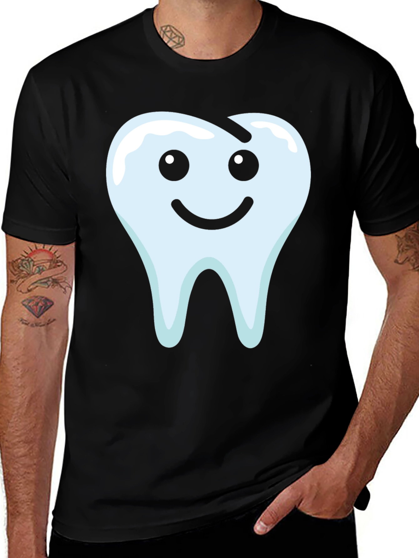 Smiley Tooth Graphic Tee - Black Cotton T-Shirt