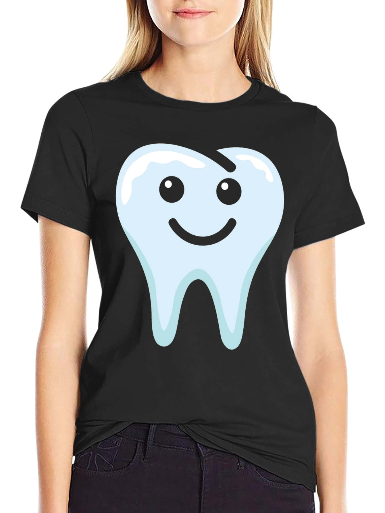 Smiley Tooth Graphic Tee - Black Cotton T-Shirt