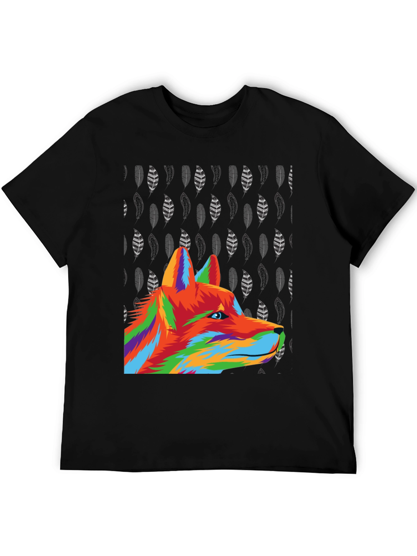 Vibrant Wolf Graphic Tee - Black Cotton Blend