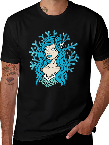 Mermaid Graphic T-Shirt - Black Cotton Tee