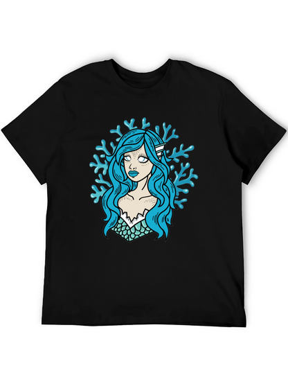 Mermaid Graphic T-Shirt - Black Cotton Tee