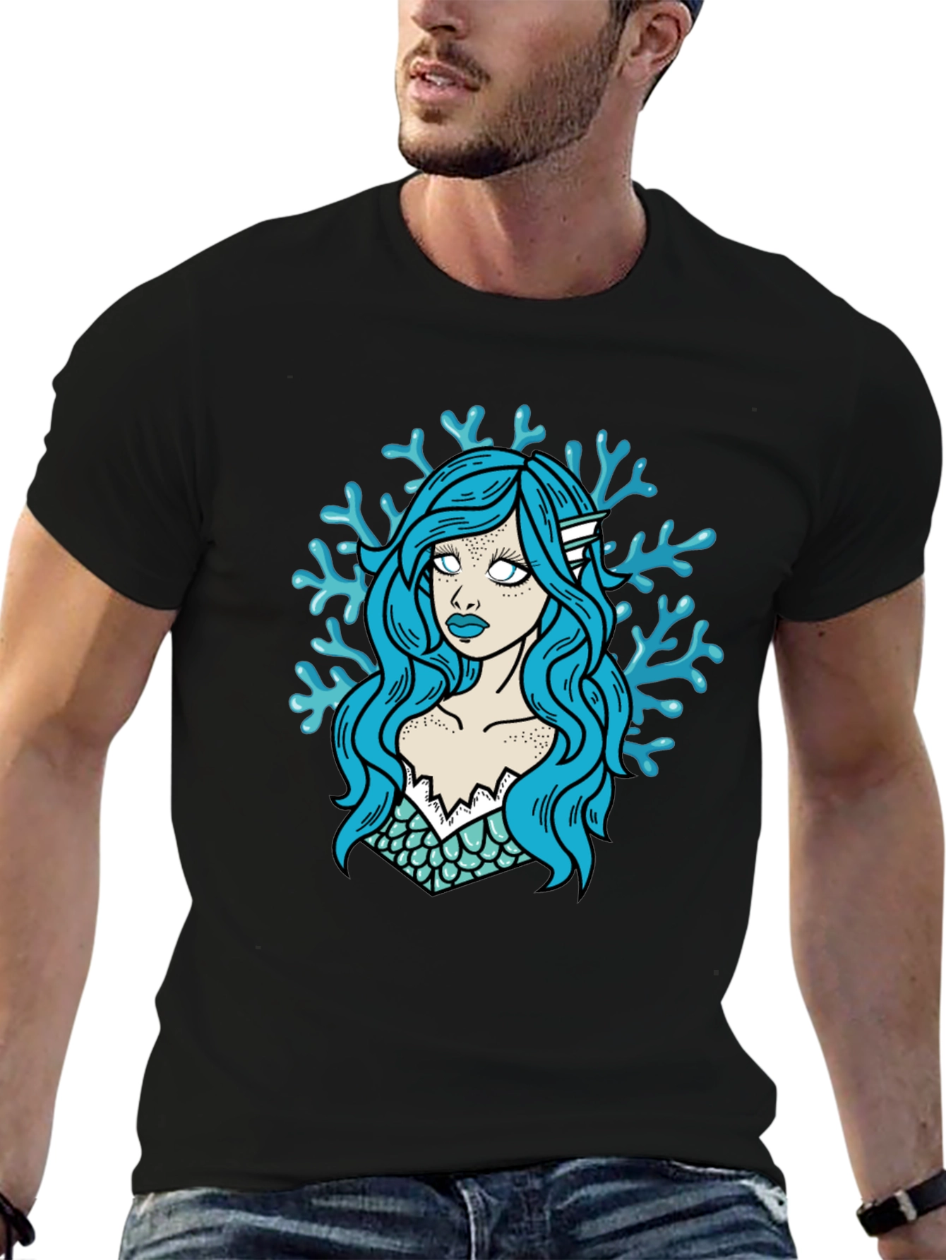 Mermaid Graphic T-Shirt - Black Cotton Tee