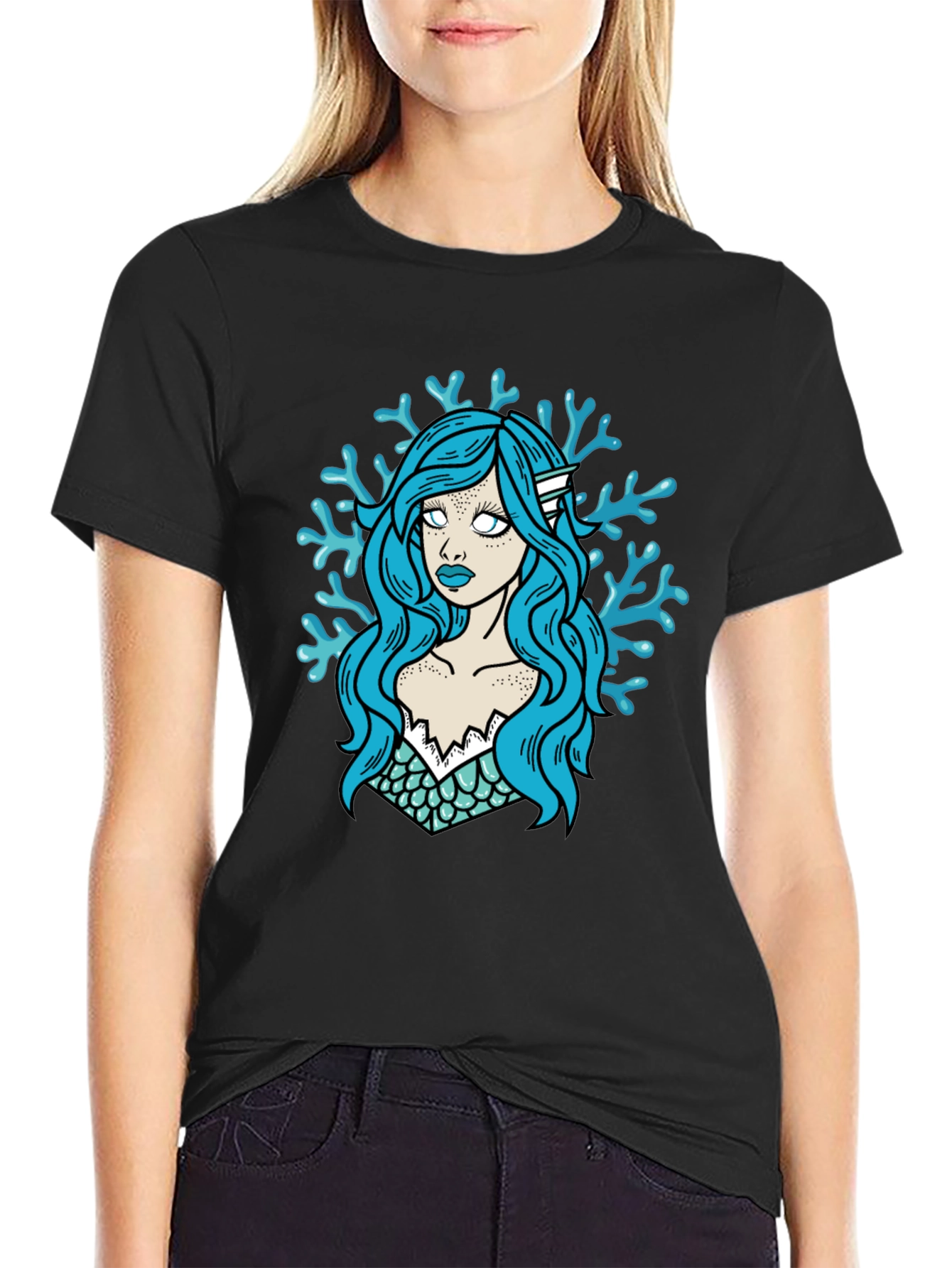Mermaid Graphic T-Shirt - Black Cotton Tee