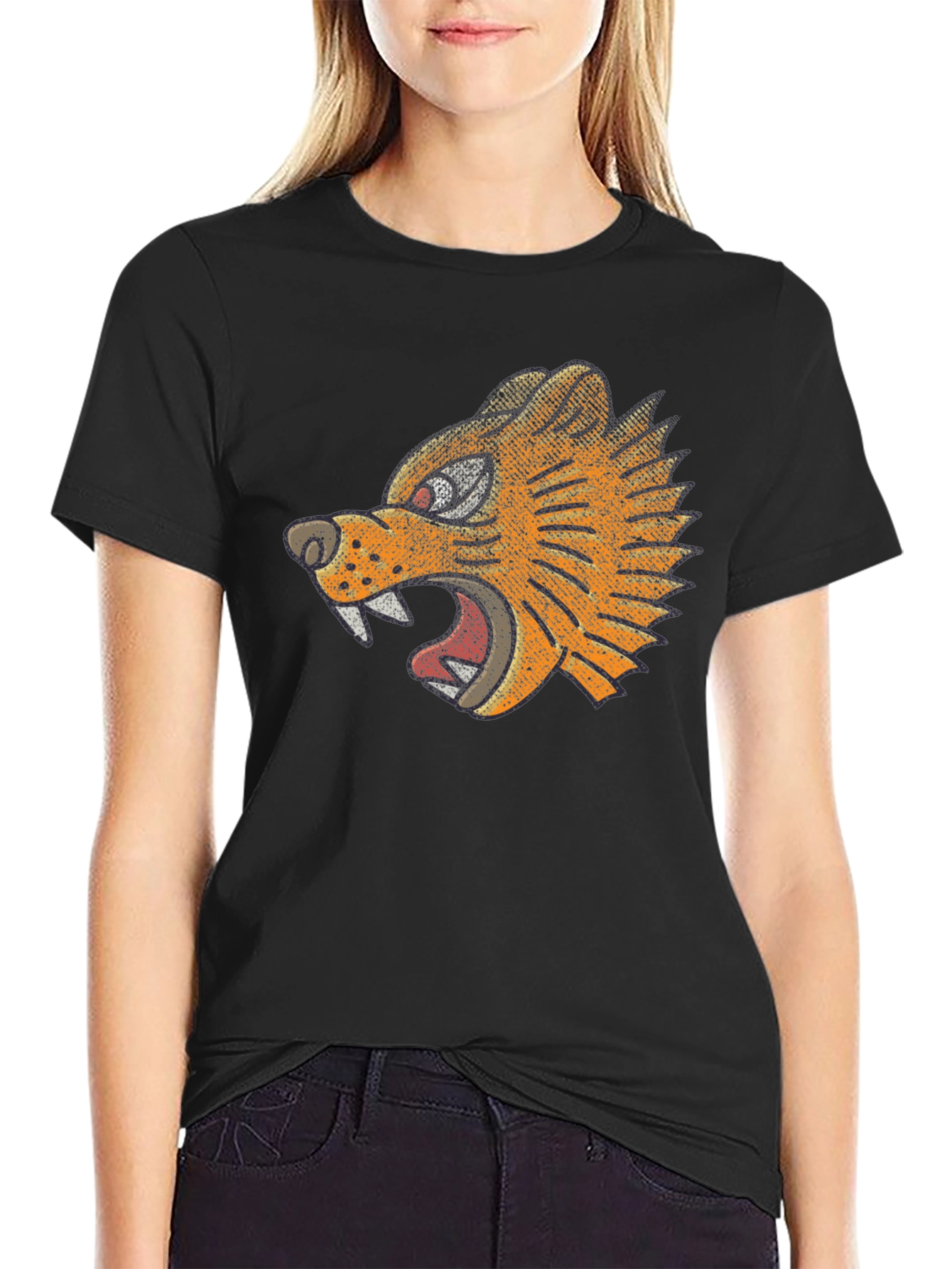 Black T-Shirt with Graphic Tiger Design