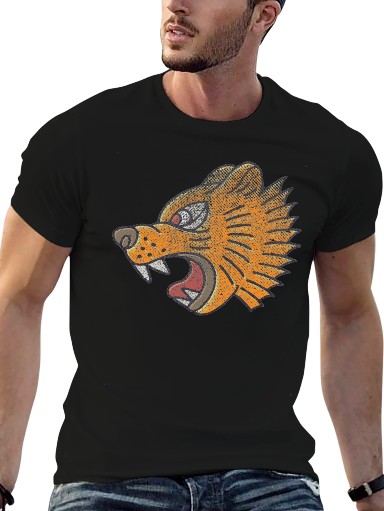 Black T-Shirt with Graphic Tiger Design