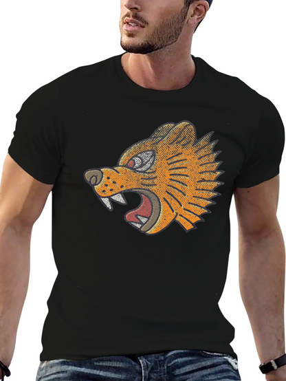 Black T-Shirt with Graphic Tiger Design