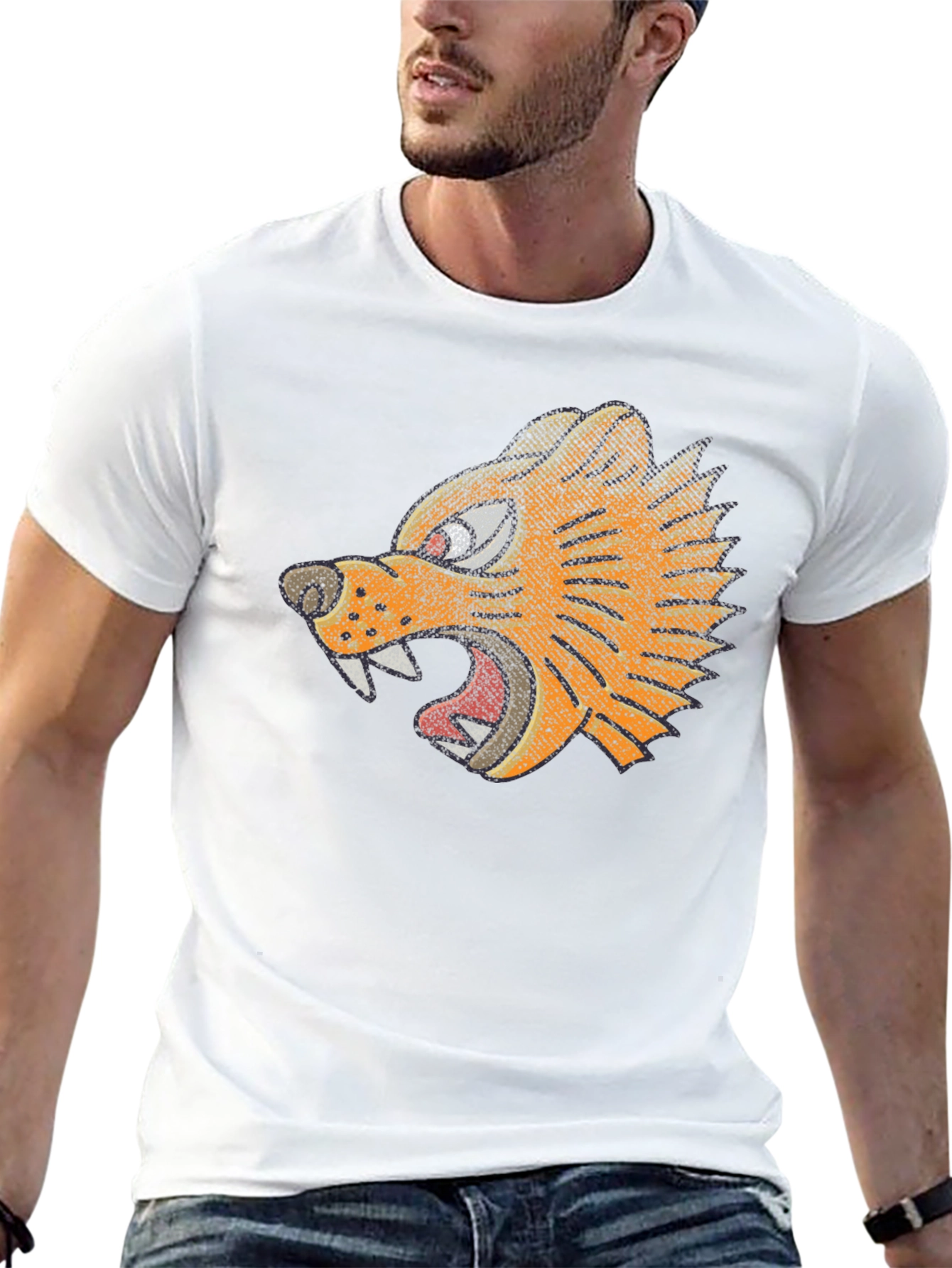 Black T-Shirt with Graphic Tiger Design