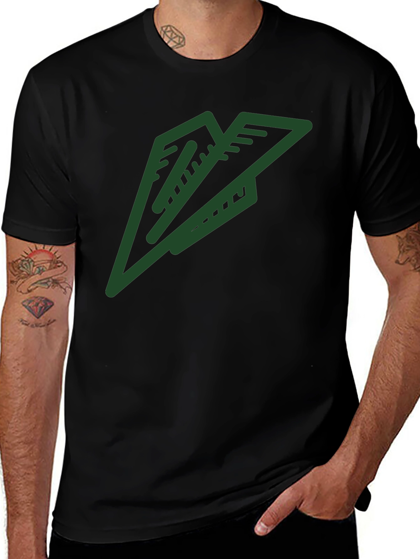 Paper Airplane Graphic Tee - Black Cotton Blend